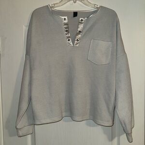 Shein white Garment Eyelets Pocket Front Tee ribbed long sleeve top